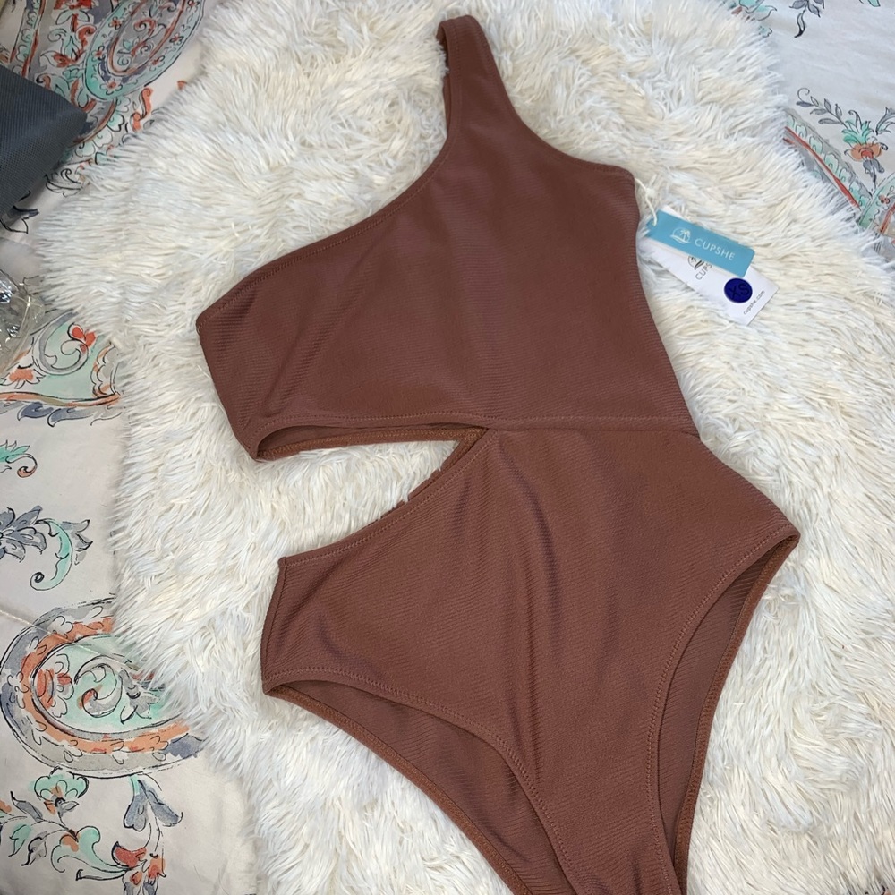 Mauve one shoulder one piece
